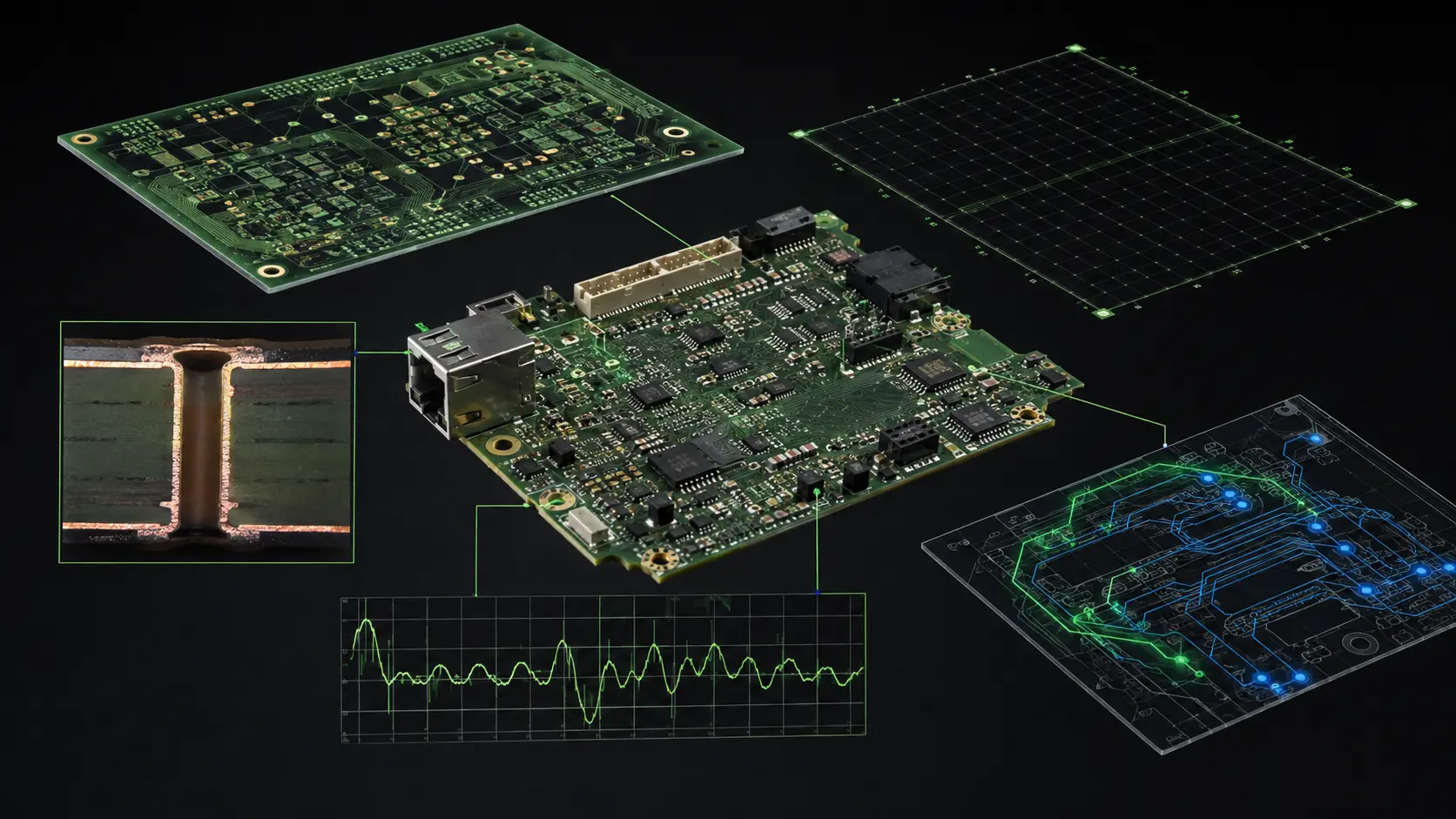 Vérification du premier article PCB combinant inspection de la carte assemblée, coupe du trou métallisé, données de routage et analyse électrique